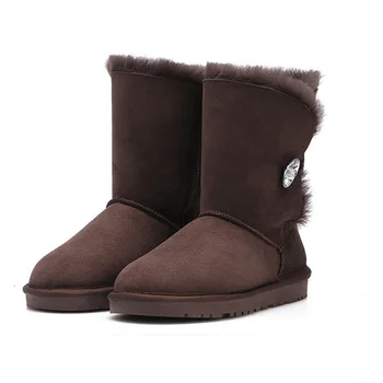 2016 winter Genuine Leather Women boots fur snow boots sheepskin female Ankle boots winter warm flat boots