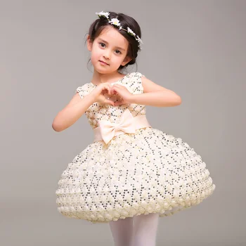 Children Flower Princess Girls Birthday Christmas and New Year Party Dress Kids Clothing 3 Colour