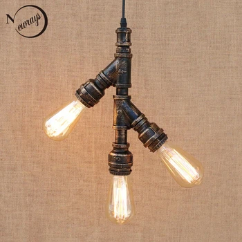 Loft industrial Iron water Pipe Vintage pendant lamp cord e27 3/4 t lights for personalized bar dining room living room cafe