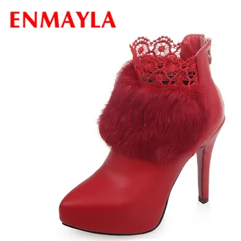 ENMAYLA Spring/Autumn New Fashion Ankle Boots High Heels for Women Fashion Charm Thin Heels Shoes Pointed Toe Large Size 34-39