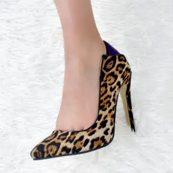 Woman Pointed Toe High Heel Shoes Women Fashion Thin Heels Pumps Woman Sexy Leopard Party Heeled Footwear Shoes Size 34-47