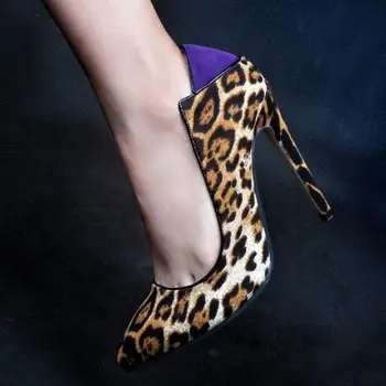 Woman Pointed Toe High Heel Shoes Women Fashion Thin Heels Pumps Woman Sexy Leopard Party Heeled Footwear Shoes Size 34-47