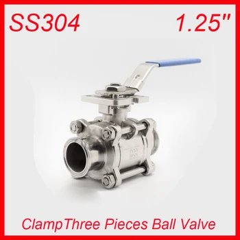 1.25'' SS304 Clamp Industry Three Pieces PTFE Non-retention Ball Valves Pull Handle 3pc Body Full Port for water,oil and gas