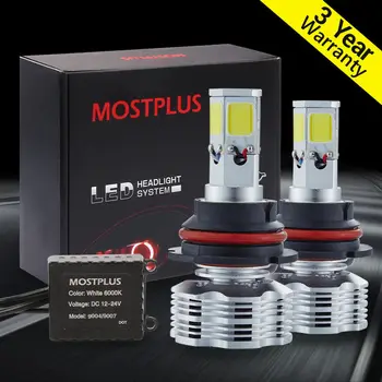MOSTPLUS 120W 12000lm 4 Side 9007 HB5 COB LED Headlight Kit Hi/Low Beam Bulbs White 6000K