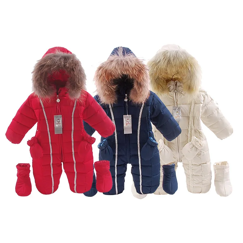 Russia winter natural fur baby clothes baby girls boys Thick Warm jumpsuit newborn snowsuit bebes down rompers kids clothing