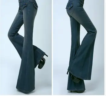2016 slim butt-lifting plus size high waist big boot cut jeans trousers female blue wide leg pants elegant vintage flare pants