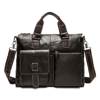 Men's Casual Handbag Genuine Leather Guaranteed Briefcase Fashion Student Satchel Double Pocket IPad Bag