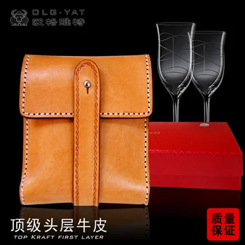 HongKong OLG.YAT Handmade carving leather waist hang bag Italy pure cowhide waist bag casual waist hang bag Cigarette package