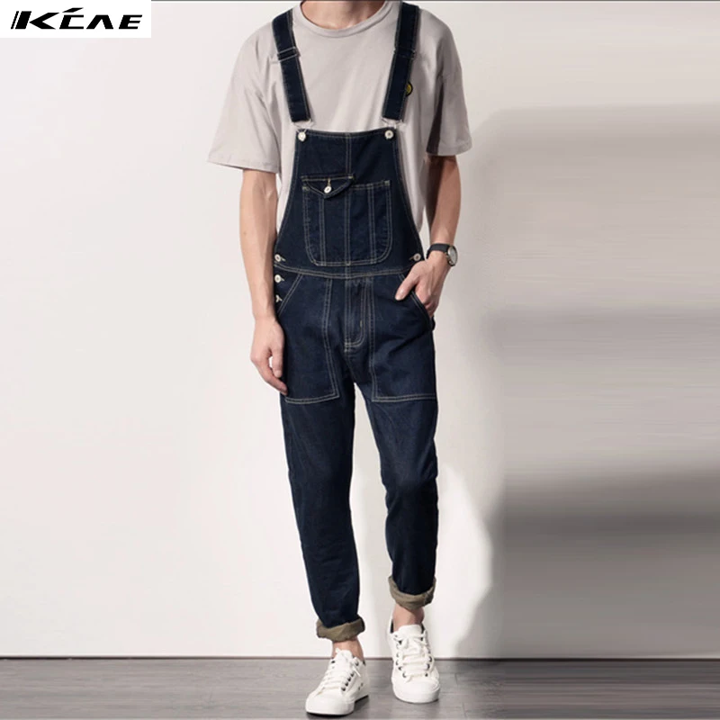 New Fashion Casual Men's Cool Ripped Denim Overalls , Male Jeans Jumpsuits , Man Suspenders Trousers Playsuits Size S-XXL