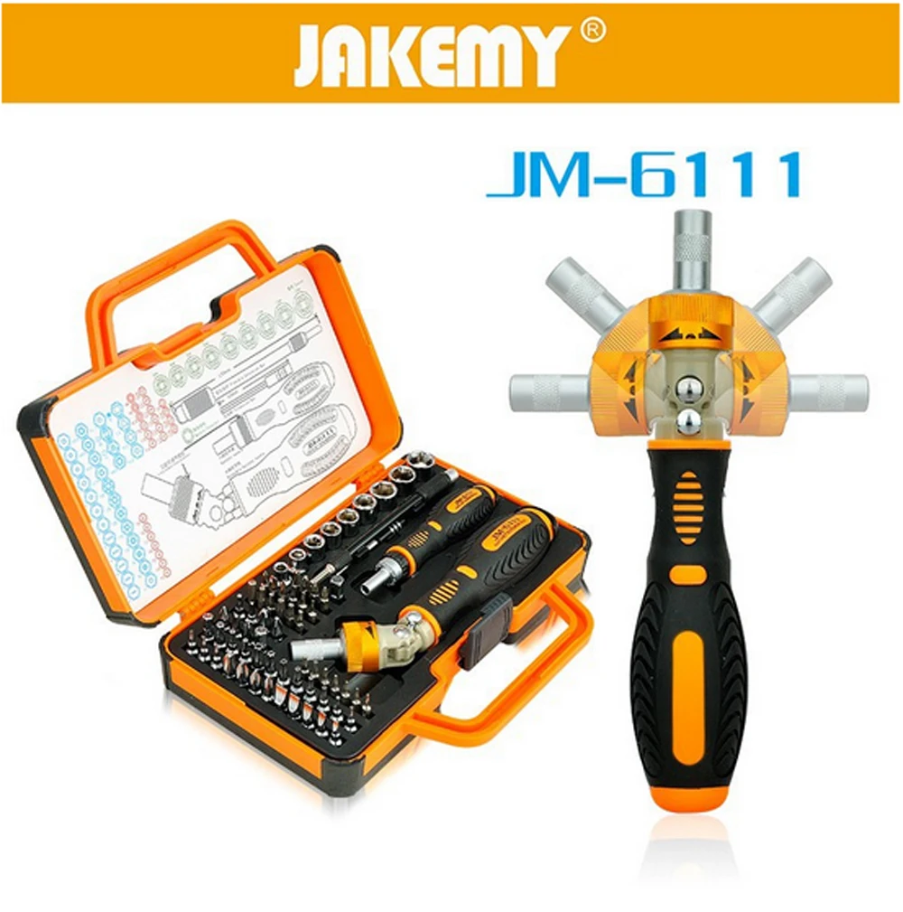 JAKEMY-6111 69pcs Electronics Hardware Mobile Phone Laptop Repair Tools Precision Screwdriver Bits Set Rotatable Ratchet Handle