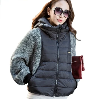 2017 New Fashion Women's Winter Coat Jacket Sleeve Wool Knit Splicing Bat Sleeve Cape Short Female Jacket B731