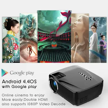 GP70UP Android 4.4 LED Projector Home Cinema Theater 1080P Full HD Wi-Fi Bluetooth Projector Mini Video Projector