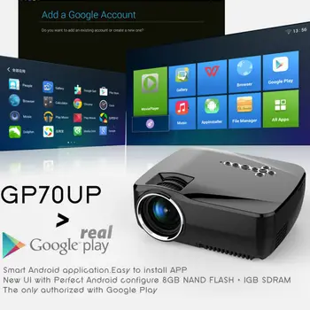 GP70UP Android 4.4 LED Projector Home Cinema Theater 1080P Full HD Wi-Fi Bluetooth Projector Mini Video Projector
