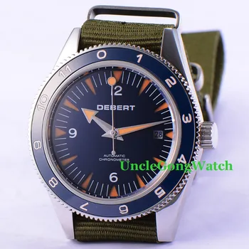 Debert 41mm Sapphire Glass Watch Green Fabric Strap Miyota Movement Automatic Armbanduhr Blue Rotatable Ceramic Bezel Relojes