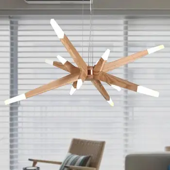 Designer Creative Personality Solid Wood Art Pendant Lamp Living Room Restaurant Clothing Store LED Wood Light