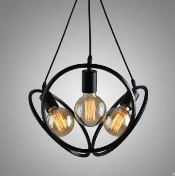 Pendant 3 Light Black Classic Iron Hanging Lantern Ceiling Fixture Lamp Art Cafe Loft Warehouse Lighting Black Cord E27