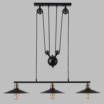 3 Head Ancient Industrial Style American Country vintage loft pulley pendant lights adjustable pendant lamp lamparas colgantes
