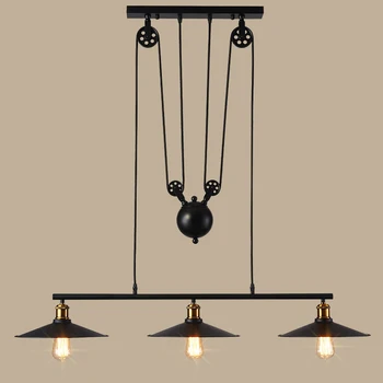 3 Head Ancient Industrial Style American Country vintage loft pulley pendant lights adjustable pendant lamp lamparas colgantes