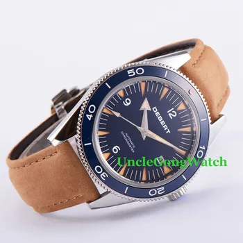 Debert 41mm Sapphire Glass Watch Brown Leather Strap Miyota Mov't Automatic Horloges Blue Dial Rotatable Ceramic Bezel Relojes