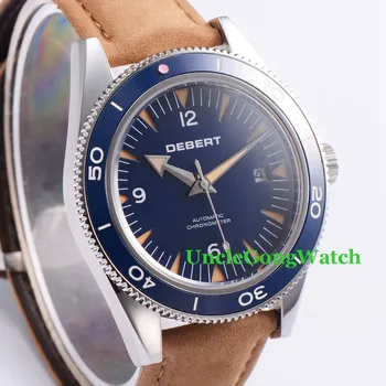Debert 41mm Sapphire Glass Watch Brown Leather Strap Miyota Mov't Automatic Horloges Blue Dial Rotatable Ceramic Bezel Relojes