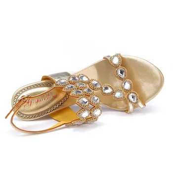 Diamond Crystal Women Sandals Sheepskin High-Heeled Thick heel wedges Shoes Roman Shoes Princess Buckle Pumps For Women