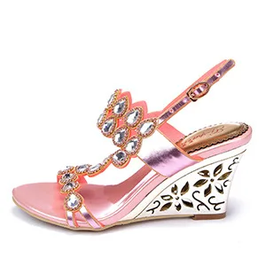 Diamond Crystal Women Sandals Sheepskin High-Heeled Thick heel wedges Shoes Roman Shoes Princess Buckle Pumps For Women