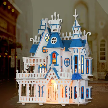 Luminous Sunshine Alice Dream Villa castle light DIY Wooden Miniatura Doll House Furniture Handmade 3D Building blocks house Toy