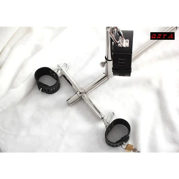 Alternative sex toys large metal collar stainless steel handcuffs and leg irons shackles binding frame with black silicone dildo