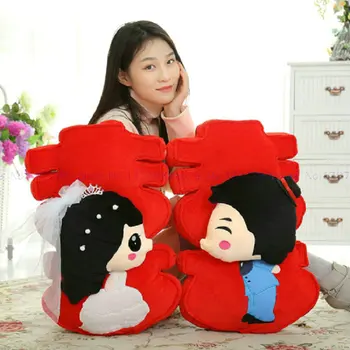 2 pieces/lot New Style red joyous Plush Toys Double Happiness Wedding doll wedding gift stuffed plush wholesale