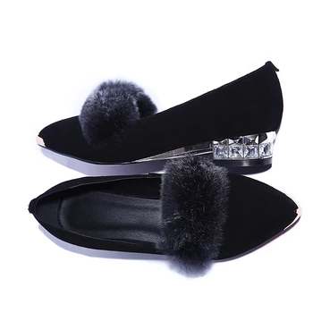 2017 Spring/Autumn women shoes fashion Metal Pointed Toe decoration black Slip-On low heel shoes size 34-39 TBLR-218-2