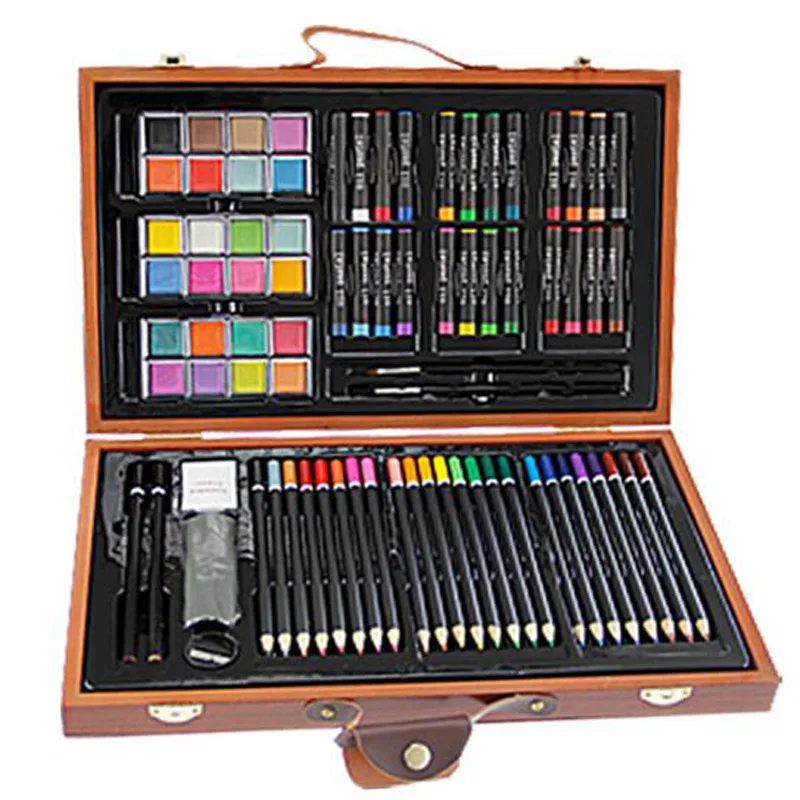84Pieces Studio Art & Craft Supplies KIDDY COLOR children painting Set in Wood Box -Great Gift for Drawing and Painting