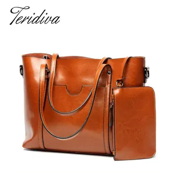 Teridiva Genuine Leather Women Shoulder Bags Ladies Fashion Brand Designer Cowhide Women Real leather Tote Bag Gifts for Mother