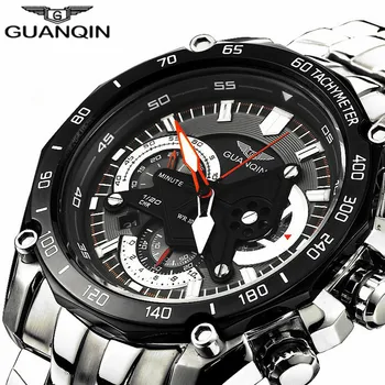 New Fashion GUANQIN Luxury Brand Men Sport Chronograph Luminous Clock Male Full Steel Waterproof Quartz Watch Relogio Masculino