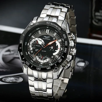 New Fashion GUANQIN Luxury Brand Men Sport Chronograph Luminous Clock Male Full Steel Waterproof Quartz Watch Relogio Masculino