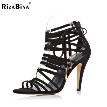 RizaBina women real genuine leather stiletto gladiator high heel sandals brand sexy heeled ladies sandals shoes size34-39 R08576
