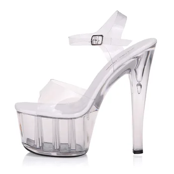 2017 Newest Women Pumps Celebrity Wearing Simple Style PVC Clear Transparent Strappy Buckle Sandals High Heels Shoes Woman