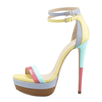 New Multicolor Women Sandals Sheepskin Buckle Strap Open Toe Sweet Thin Heels Shoes Woman Platform Footwear Size 35-46 B046