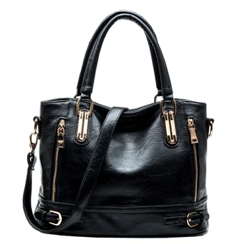 Women Handbags Ladies Casual Simple Shoulder Bags Designer Genuine Leather Handbags Purses Toe Black