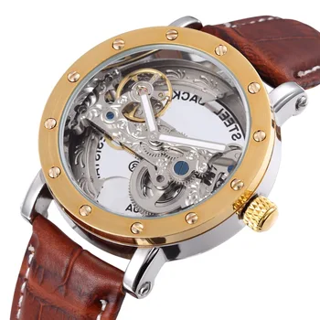 2017 New design Engraving Crave Movement Automatic Watch Hollow Out Skeleton Flywheel Golden Men Luxury Brand Watches Male Clock