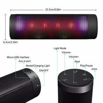LED Bluetooth Speaker Portable Column Stereo Hi-Fi Wireless with Dancing Colorful Powerful Enhanced Bass LED Light Speaker