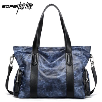 BOPAI Mens Top Handle Bags Tote 14 Inch Laptop Bag Vintage School Shoulder Bag Men Nylon Messenger Bag Travel Business Briefcase