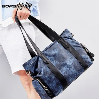 BOPAI Mens Top Handle Bags Tote 14 Inch Laptop Bag Vintage School Shoulder Bag Men Nylon Messenger Bag Travel Business Briefcase