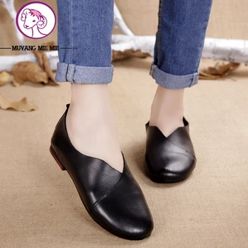 2017 Genuine Leather Fashion Women Shoes Personality Flat Shoes Woman Cow Leather Soft Casual Flat Shoes Women Flats