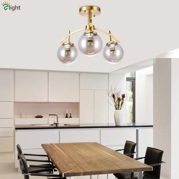Modern Certified H65 Copper Led Chandelier Light AC85-265V Nordic Painted Metal Gray Glass Shades Chandelier For Foyer Bedroom