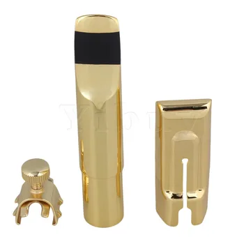 Yibuy Tenor Saxophone Sax Mouthpiece Cap Ligature Gold-Plated Copper 6#