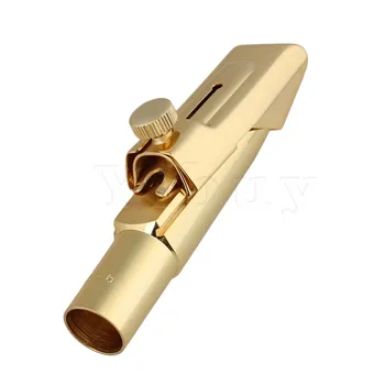 Yibuy Tenor Saxophone Sax Mouthpiece Cap Ligature Gold-Plated Copper 6#