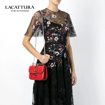 A1333 2017 women famous LACATTURA Branks luxury leather Lady's handbags makeup bags bolsa lock rivet messenger bags for women
