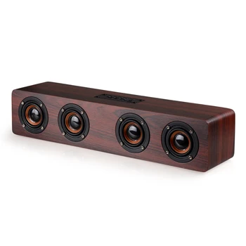 4 Horns High Power Wood Wireless Bluetooth Speaker Portable Computer Speakers 3D Loudspeakers for TV Home Theatre Sound Bar AUX