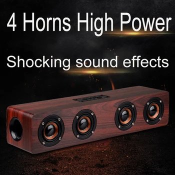 4 Horns High Power Wood Wireless Bluetooth Speaker Portable Computer Speakers 3D Loudspeakers for TV Home Theatre Sound Bar AUX