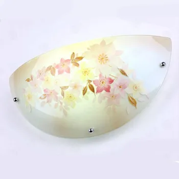 Modern Fashion Romantic European Hand Painted Flowers Glass Led E27 Wall Lamp For Living Room Hallway Bedroom 30*15cm 2055